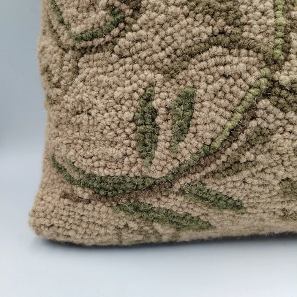 Wool Hooked Pillow Bird Nest Blue Eggs Accent Cushion Cotton Back 16x16 Square